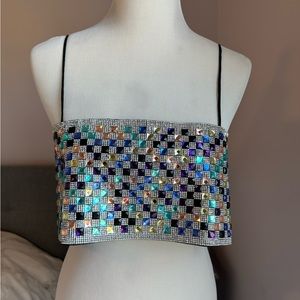 Zara Embellished Rhinestone Jeweled Panel Crop Top